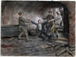 Un detenu emmene pour etre execute - Muž zadržen a popraven (ze série akvarelů Ruská revoluce) - Vladimirov, Ivan Alexejevič (1869-1947) - 1919 - Akvarel na papíře - 25,7x34,5 - Soukromá sbírka od Ivan Alexeyevich Vladimirov