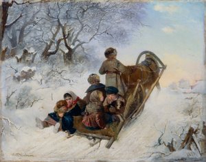 Děti na saních tažených koňmi, 1870 od Ivan Andreyevich Pelevin