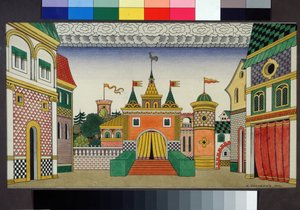 Přípravná kresba pro výpravu opery Zlatý kohoutek Nicholase (Nikolaje) Rimského Korsakova (Rimskij-Korsakov) (1844-1908) Obraz Ivana Jakoleviče Bilibina (Bilibi) od Ivan Yakovlevich Bilibin