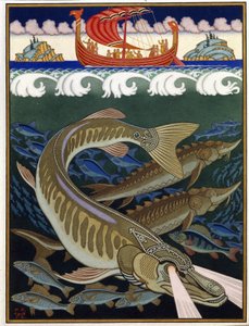 Mořská říše (Sea Empire). Ruská tradiční pohádka. Dílo Ivana Jakovleviče Bilibina (Bilibin) (1876-1942), akvarel a kvaš na papíře od Ivan Yakovlevich Bilibin