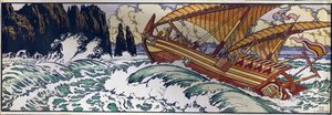 Sindibád námořník. Ilustrace k arabskému tradičnímu příběhu Tisíc a jedné noci. Dílo Ivana Jakovleviče Bilibina (Bilibin) (1876-1942), akvarel na papíře od Ivan Yakovlevich Bilibin
