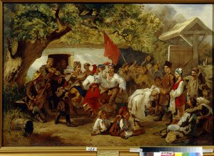 Svatební jídlo. (Svatební festival). Obraz Ivana Ivanoviče Sokolova (1823-1918), olej na plátně od Ivan Ivanovich Sokolov