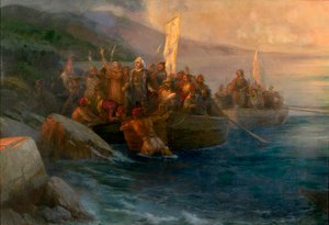 ""Příchod průzkumníka Kryštofa Kolumba (1451-1506) do Ameriky od Ivan Konstantinovich Aivazovsky