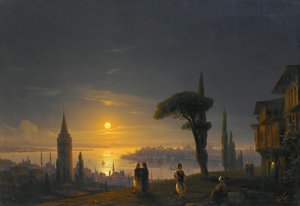 Galatská věž za měsíčního svitu, 1845.