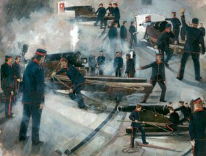 Posádka děl, kasematy Dartmouth Point Battery, hrad Dartmouth, konec 19. století, 90. léta. od Ivan Lapper