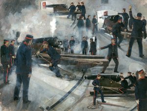 Obsluha děl, kasematy baterie Dartmouth Point na hradě Dartmouth Castle na konci 19. století od Ivan Lapper
