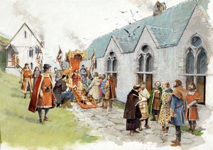 Ostrovní nádvoří hradu hraběte Richarda v Tintagelu ve 13. století (akvarel na papíře) od Ivan Lapper