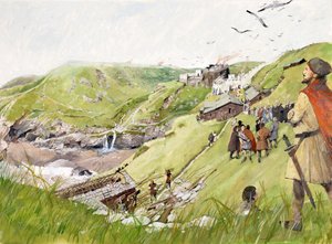 Hrad Tintagel ve středověku (akvarel na papíře) od Ivan Lapper