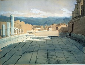 Pompeje (Itálie) (Pompeje). Pohledy na fórum římských ruin v Neapolském zálivu před sopkou Vesuv. Dílo Ivana Nikolajeviče Kramského (1837-1887), akvarel na papíře od Ivan Nikolaevich Kramskoy