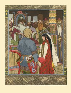 Ilustrace k Pohádce Ivana Careviče, Pták Ohnivák a Šedý vlk, 1902 od Ivan Yakovlevich Bilibin