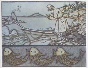 Ilustrace k Pohádce o rybáři a rybě od Ivan Yakovlevich Bilibin