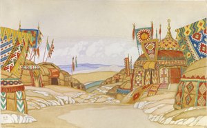 Polovecký tábor. Scénický návrh k opeře Kníže Igor od A. Borodina, 1930 od Ivan Yakovlevich Bilibin