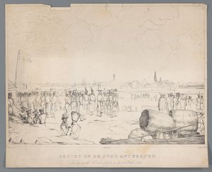 Pohled na město Antverpy den po bombardování, 28. října 1830 (název na objektu) od Izaak Schouman