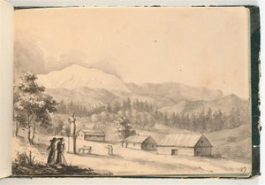 Horská krajina s lidmi a domy od Johan Christian Dahl