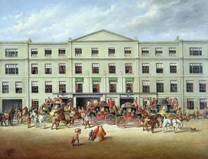 Přebalování koní před Plough Inn, Cheltenham, 1870 od J.C. Maggs