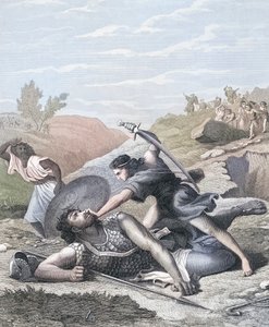 David a Goliáš (barevná rytina) od J.F.C. (after) Reckleben