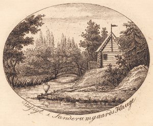 Viněta. Pohled v Sanderumgaards Hauge od J.F. Clemens