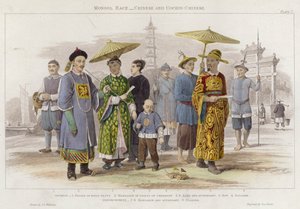 Mongolská rasa, čínština a cochin-čínština (barevná rytina)