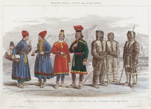 Mongol Race, Laponci a Esquimaux (barevná rytina)