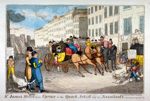 „St James Street ve vřavě, aneb šarlatánský umělec a jeho útočníci“, 1819