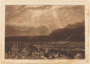 Řetězec Alp z Grenoblu do Chamberi, publikoval 1812 od Joseph Mallord William Turner