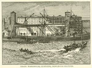 Grain Warehouse, Quayside, Newcastle-on-Tyne (rytina) od J.R. Brown
