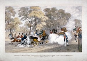 Pokus o atentát na královnu Viktorii, Constitution Hill, Westminster, Londýn, 1840 od JR Jobbins