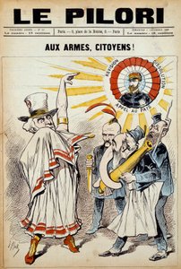 Jeden z novin "" pranýř"": "" občanům zbraně! „“ dne 2. prosince 1888 během demonstrace proti generálu Boulangerovi. Ilustrace J. Blasse (Albert Douat dit) (1847-1892)