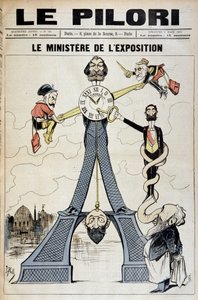 Ministr výstavy (karikatura o finančních skandálech na konci 19. století a Eiffelova věž). Ilustrace J. Blasse