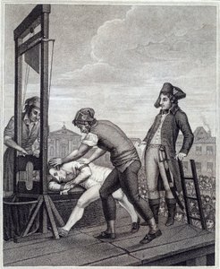 Poprava Maxmiliána de Robespierre (1758-1794) má gilotinu 28.7.1794 na Place de la Concorde Rytina od Jamese Idnarpila po J. Beys. přibližně 1799. Paříž, Musee Carnavalet od J. (after) Beys