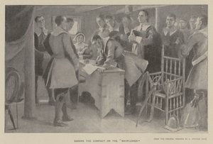Podepisování kompaktu na "Mayflower" (litho)