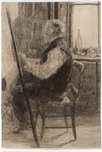 Umělec sedící u malířského stojanu od J. Alden Weir