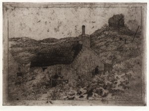Rybářská chata na kopci - ostrov Man od J. Alden Weir