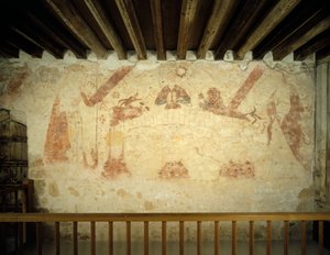 Nástěnná malba z 15. století na východní stěně malované komory v Cleeve Abbey, Somerset, 1999 od J Bailey
