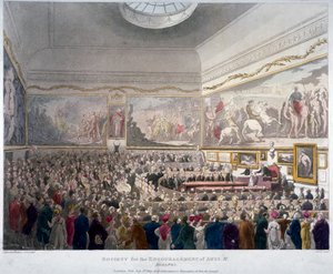Setkání Společnosti umění v Adelphi Buildings, Westminster, Londýn, 1809