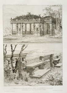Pergola La Maison Rouge poblíž Villemomble, navržená Cordierem, a terasa Villa Borghese, Řím, kolem roku 1880