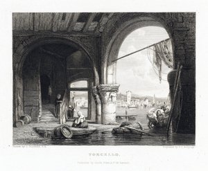 Pohled na ostrov Torcello (Benátky, Itálie). Rytina Jamese Charlese Armytage (1820-1897) podle Clarksona Stanfielda (1793-1867) od J. C. Armytage