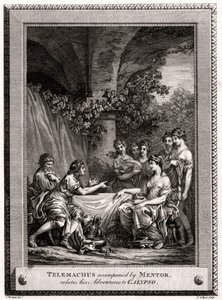 Telemachus doprovázený Mentorem vypráví svá dobrodružství s Calypso, 1774