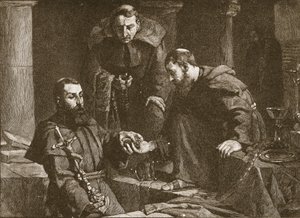 Skrývání pokladu při potlačení kláštera, ilustrace z The Church of England: A History for the People od H.D.M. Spence-Jones, hospoda. c.1910 litho sépie fotografie od J. Cooke