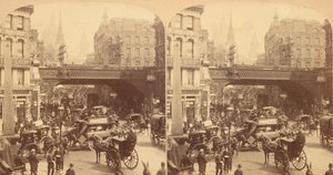 Skupina 4 stereografických pohledů na Ludgate Hill, Londýn, Anglie, 1850-1910. od J F Jarvis