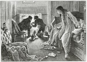 Velmi tiše jsem zvedl ruku a vytáhl dýku zpod polštáře, ilustrace k thrillerovému kriminálnímu příběhu „Příběh jizvy“, z „Appleton