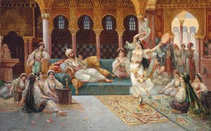 harémový tanec (olej na plátně položeném na palubě) od J. G. Delincourt