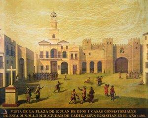 Plaza de San Juan de Dios v roce 1596 (olej na plátně) od J. Garcia