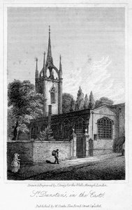 Kostel svatého Dunstana na východě, City of London, 1816.