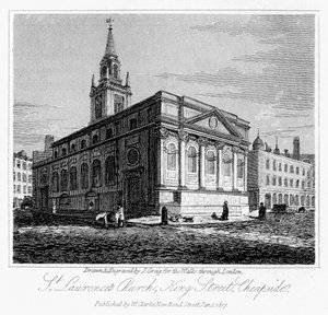 Kostel St Laurences, King Street, Cheapside, City of London, 1817.