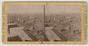 Stereograf pohledu severozápadně od Water Tower po požáru v Chicagu v roce 1871 od J. H. Abbott