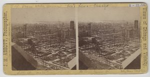 Stereograf pohledu jihozápadně od Water Tower po požáru v Chicagu v roce 1871 od J. H. Abbott
