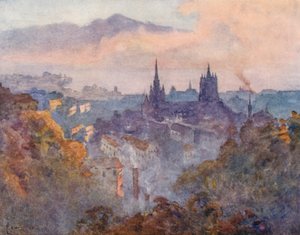 Lausanne ze signálu (barevná litografie) od J. Hardwicke Lewis