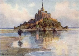 Mont St Michel z Tombelaine, večer (barevné lito)