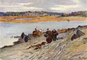 Shromažďování mořských řas v ústí řeky Rance (barva litho)